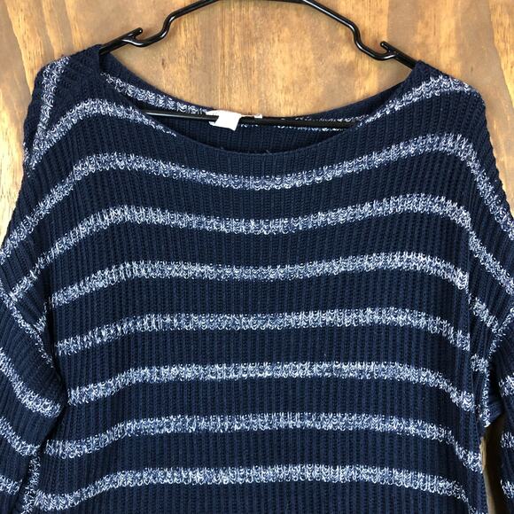 Coldwater Creek Womens Sweater Blue Knit Striped Boat Neck Long Sleeve Wool L - Picture 2 of 13